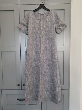 Vintage Marc+ Ware Designer Linen Charcoal Maxi Dress Made In USA XL Minimalist